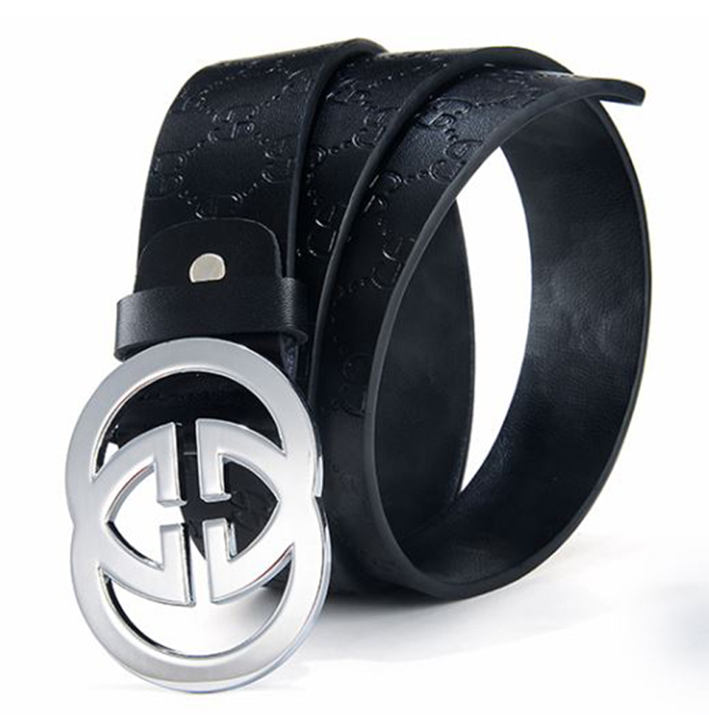 Black Gucci GG Silver Buckle Belt for Men zavael.com